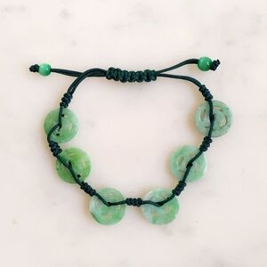 NWT. Vintage Real Jade Six Chinese Carved Coins (16mm) For Wealth Bracelet.